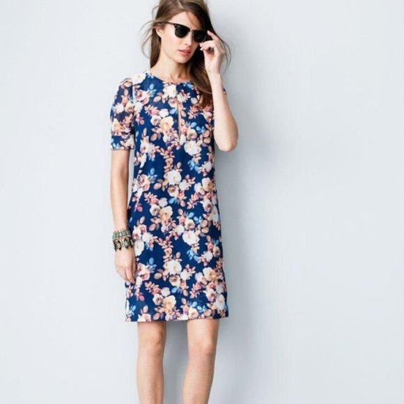 J.Crew Silk Antique Floral Short Sleeve Dress - Picture 1 of 7